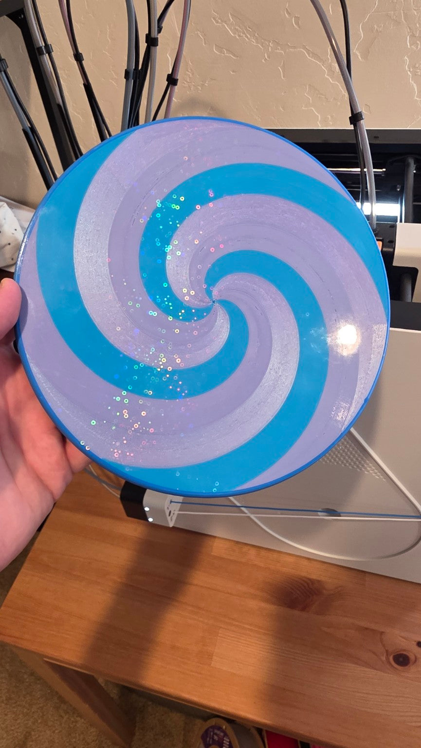 Blue and pale swirl color test top view