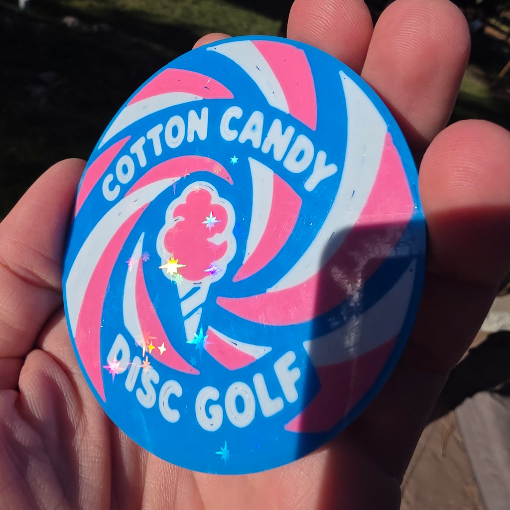 Cotton Candy Disc Golf flexible Mini Marker with stars graphics across the face