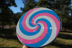CC-001 Nine-Swirl prototype in blue pink and white photographed outdoors