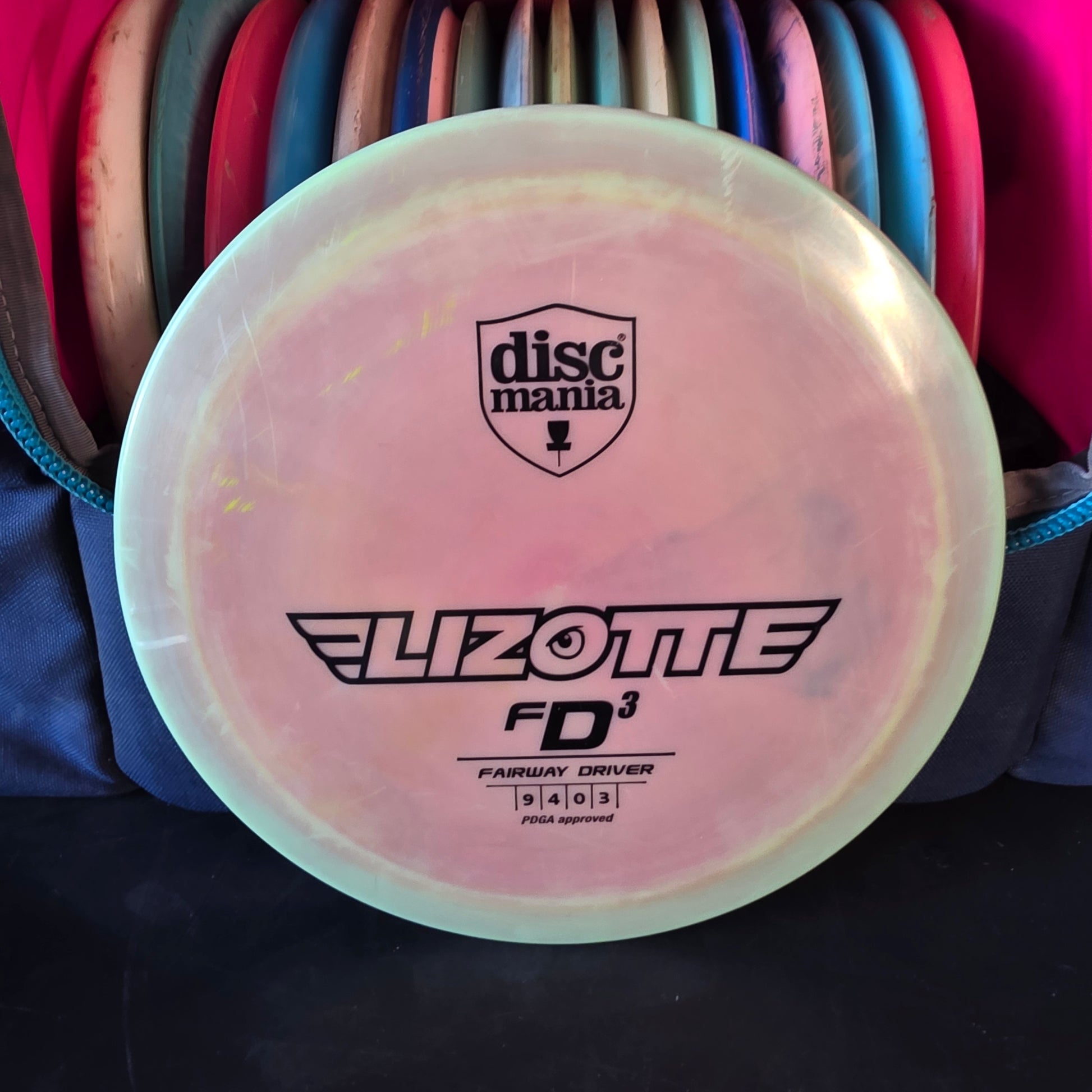 Lizotte stamped, Penned discmania Swirly S-line FD3 7/10 rim ink, Innova made