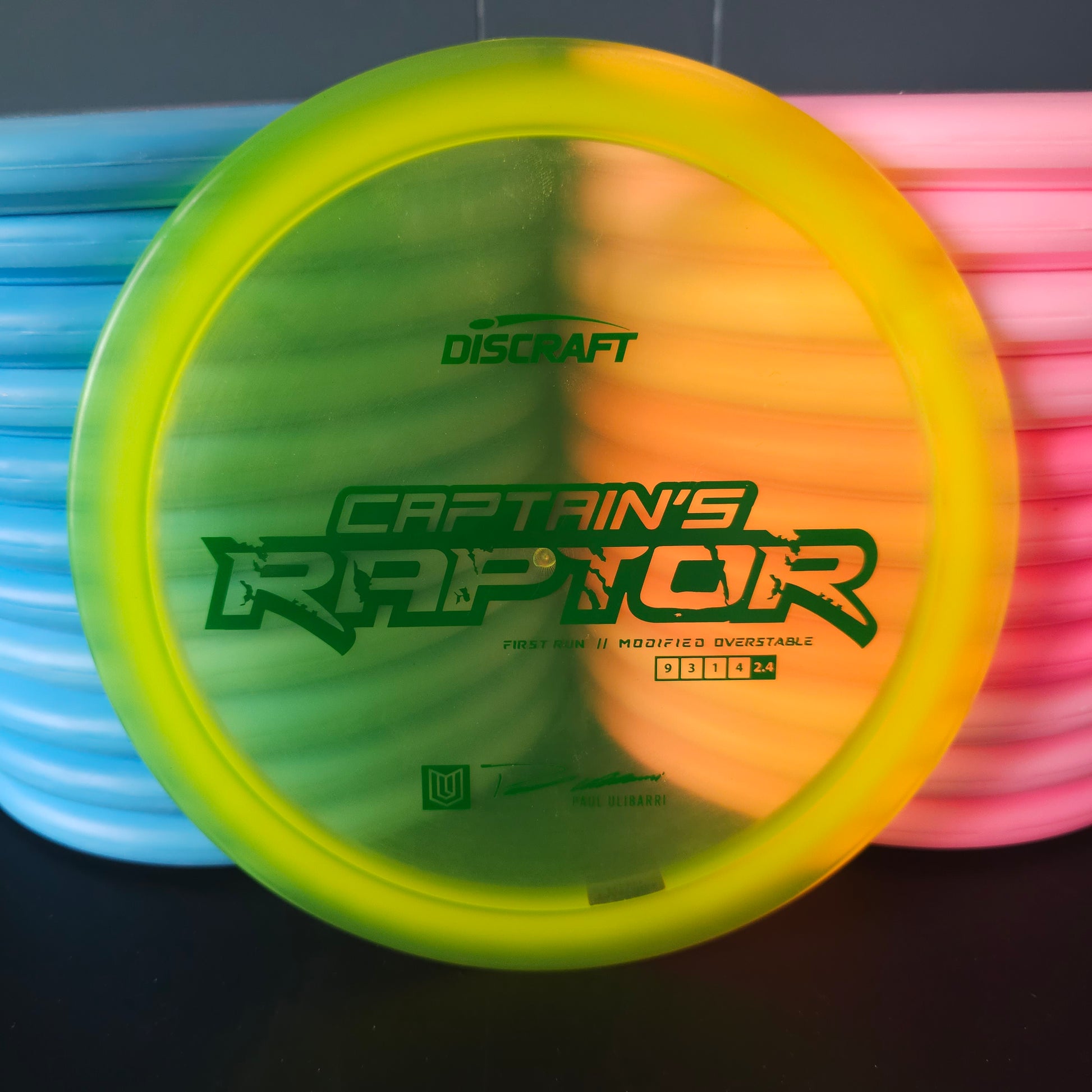 Flat 1st Run yellow Discraft Z Captains Raptor Paul Ulibarri 174g 9.5/10