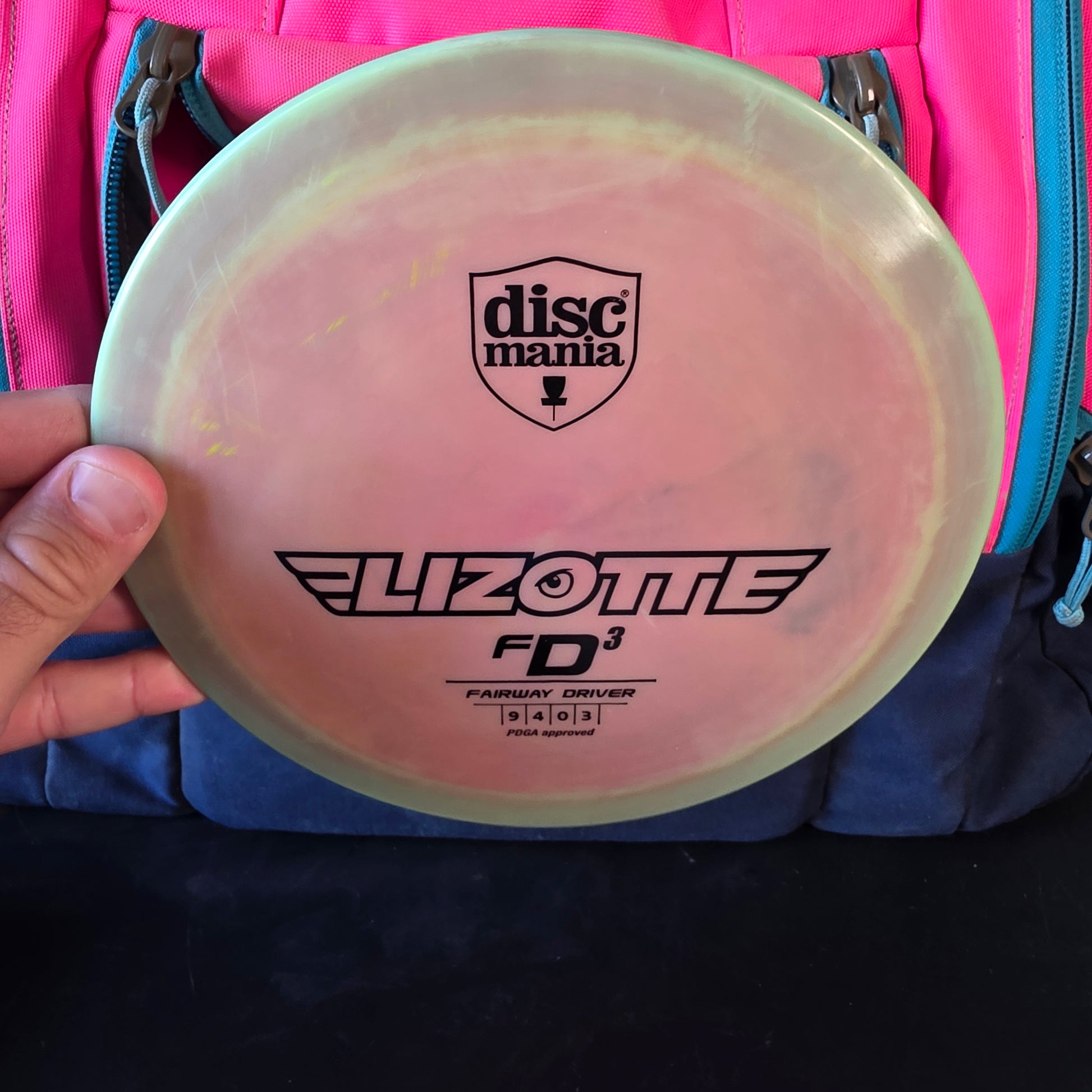 Lizotte stamped, Penned discmania Swirly S-line FD3 7/10 rim ink, Innova made